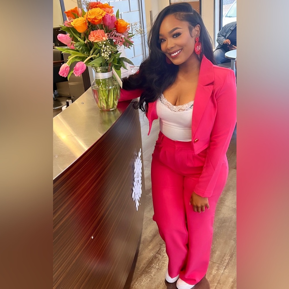 Hot Pink 2 piece crop jacket set